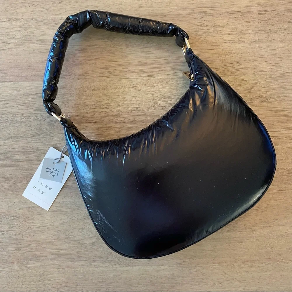 A New Day Black Modern Puffer Hobo Handbag
